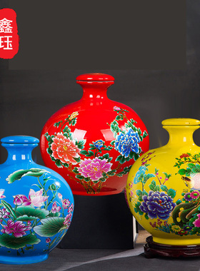 5斤10斤装陶瓷酒坛花鸟泡酒瓶空瓶带礼盒密封酒缸酒罐国潮