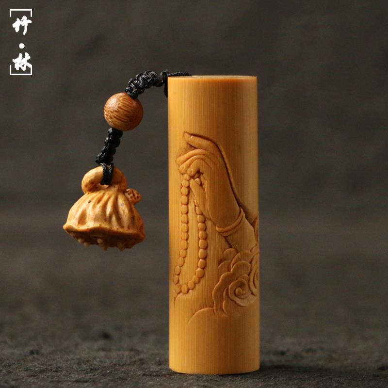 精品名家书文纯手工雕刻天然实心老玉竹手把件竹雕“佛手”把玩件
