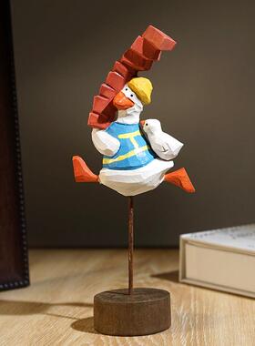 【今天也要加油搬砖鸭】手工木雕小摆件办公室桌面工位装饰品礼物