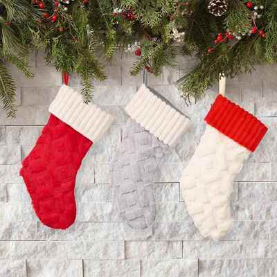 1Pc Christmas Decoration Supplies Plush Socks Red White Grey