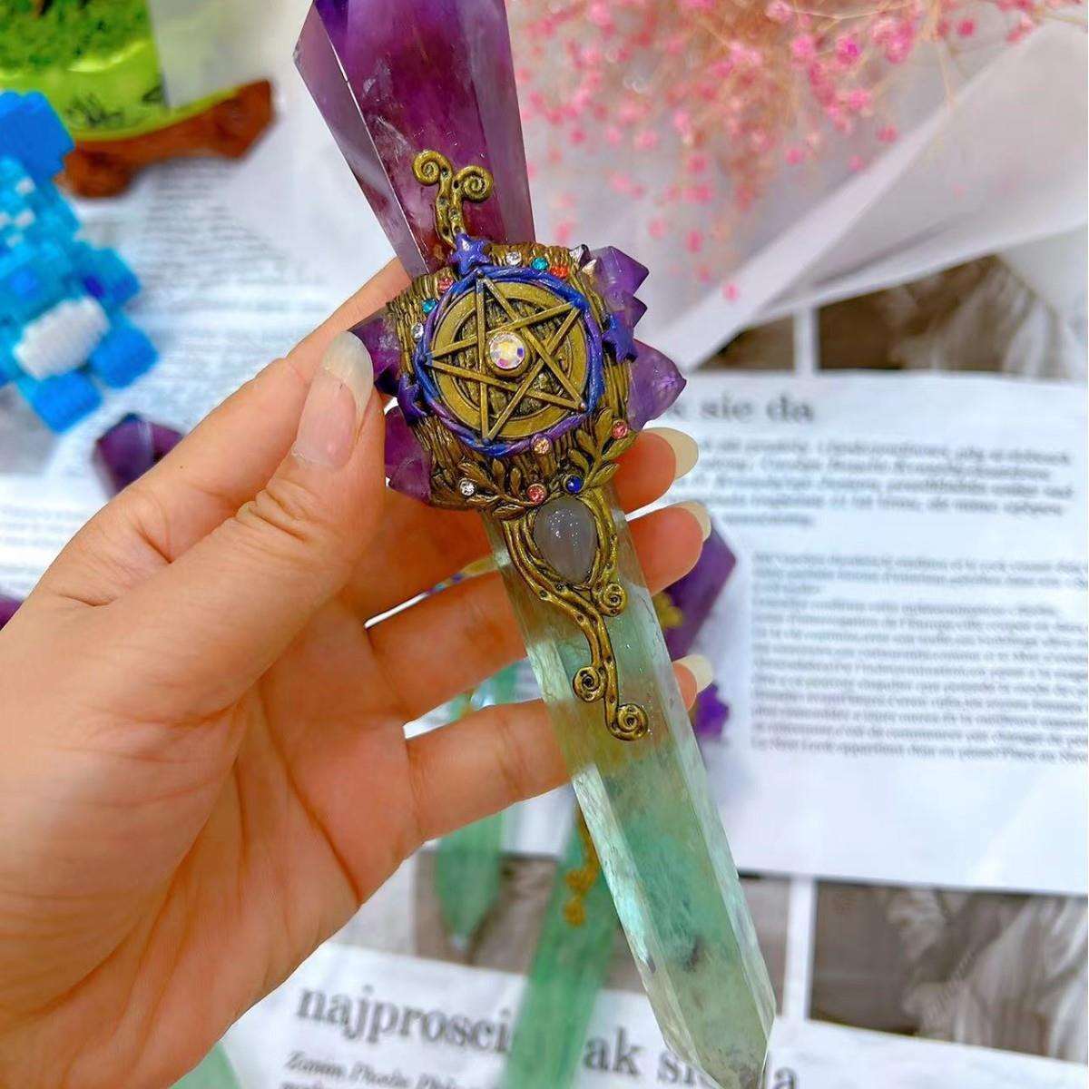 水晶魔法权杖魔法棒手工制作扩香矿石装饰摆件