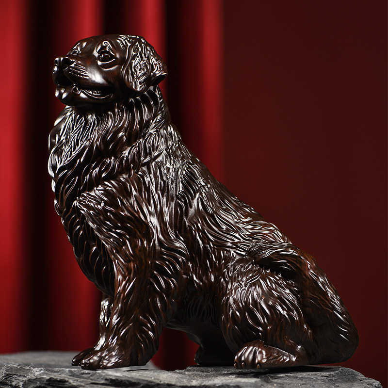 书架摆件搬迁贺礼礼品狗装饰木雕办公新居实木金毛雕刻司十二生肖