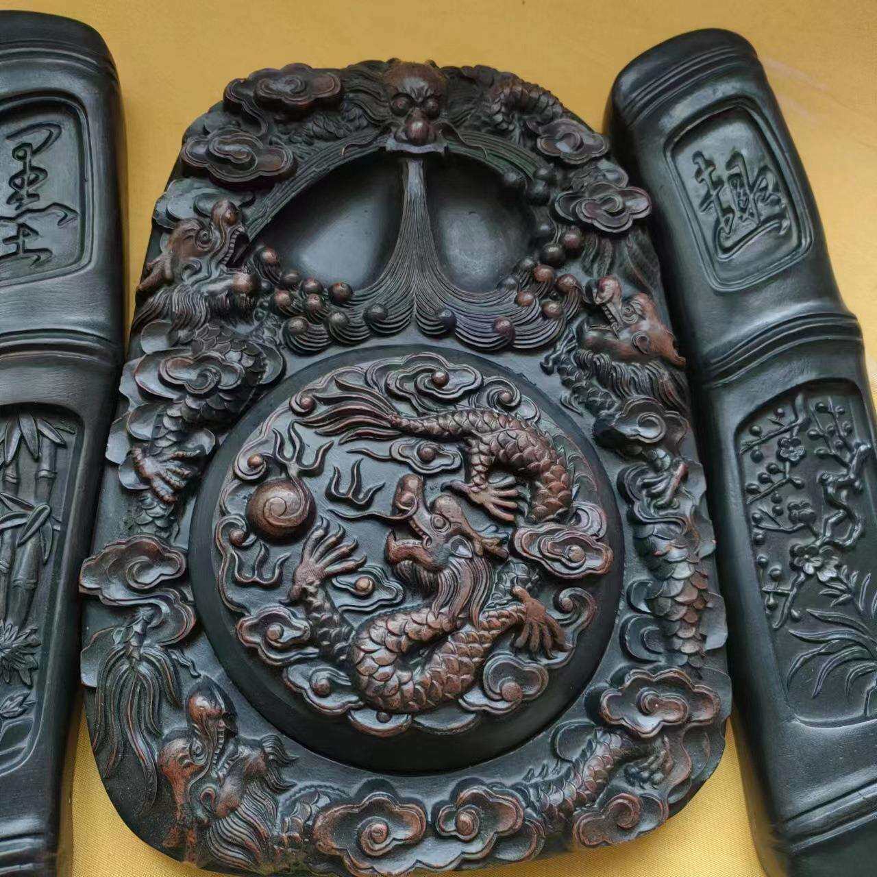 仿古文房四宝山西斋选黄河澄泥砚龟九龙砚毛笔书法可磨墨带盖砚台
