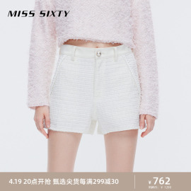 Miss Sixty2023秋季牛仔短裤女小香风直筒法式拼接显瘦高级感