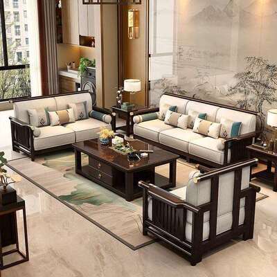新中式轻奢全实木沙发组合新款别墅大平客厅木质禅意中式实木沙发