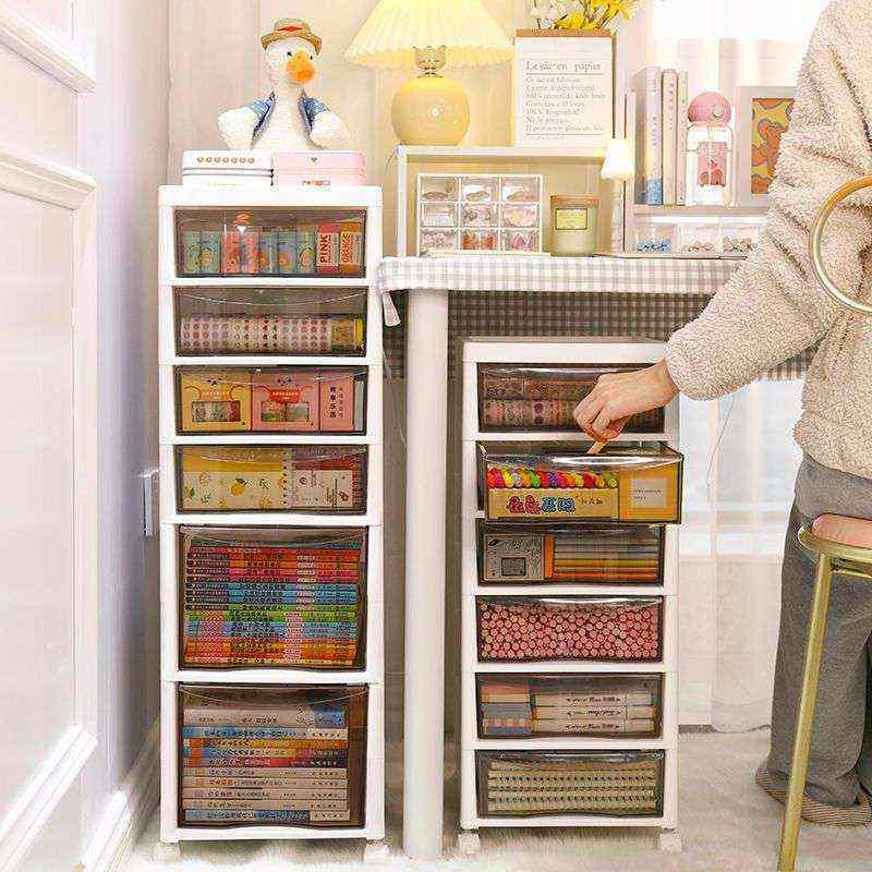 抽屉式文件收纳柜办公室桌面多层A4储物盒学生桌底下文具夹缝架子