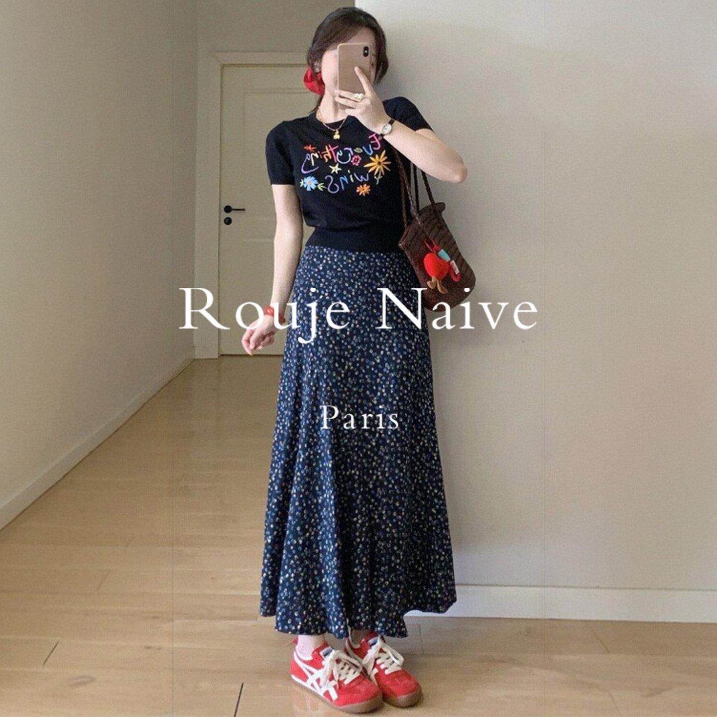 Rouje Naive春夏薄款碎花裙女梨型身材2026新款遮胯裙子a字半身裙
