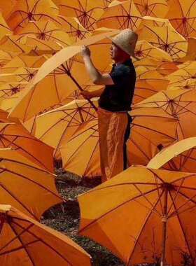 油布伞防雨老式伞道具摄影装饰油纸伞防雨艺术纯手工伞竹木伞黄伞