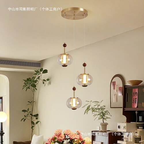 新款中古风客厅楼梯吊灯胡桃木色高级感轻奢法式复古卧室主灯