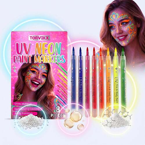TORVIKX Face and Body Paint Set - Fluorescent Makeup that Gl