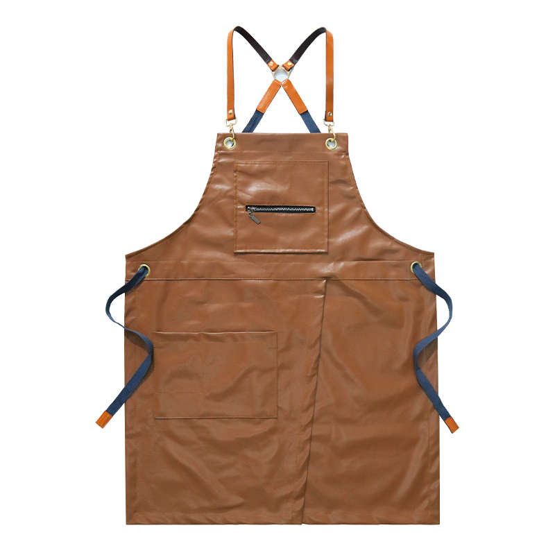 韩版PU皮围裙防水防油家用厨房咖啡厅男女工作服印字logo