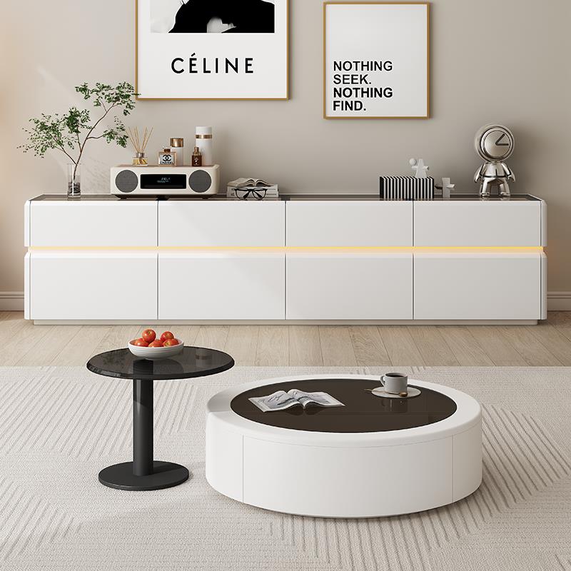 纯实木双层落地电视柜茶几组合现代简约小户型客厅家用柜60cm高款