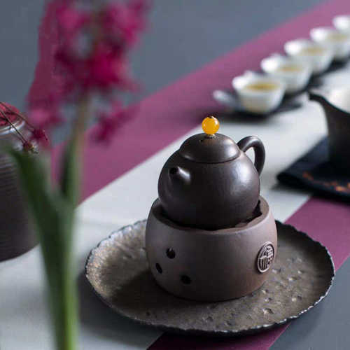 老岩泥蜡烛温茶炉陶瓷煮茶器复古原陶干烧台底座 茶道零配 温茶器
