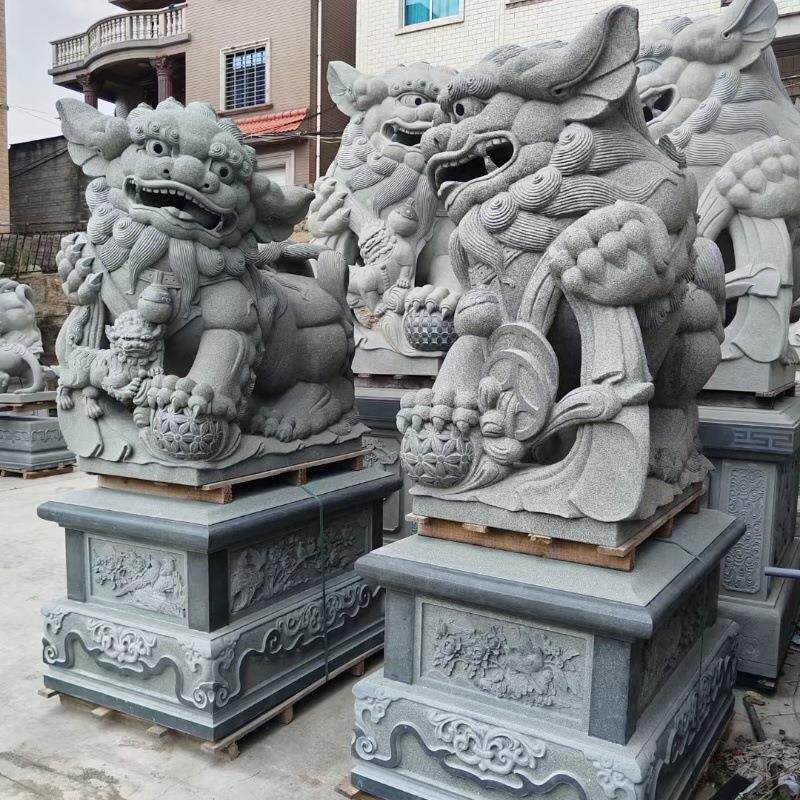 加工石雕南狮 罗源青石献钱狮潮汕狮雕塑摆件 祠堂景区门口狮子