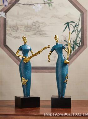 中新式艺创意乐队摆件房IRN客厅酒柜玄关轻奢术书软装饰品树脂工