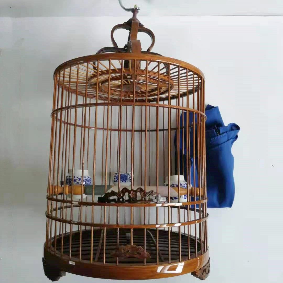 鸟笼子竹制鸟笼画眉笼小鼓底老竹皮料紫竹鼓底精品平顶画眉鸟笼子