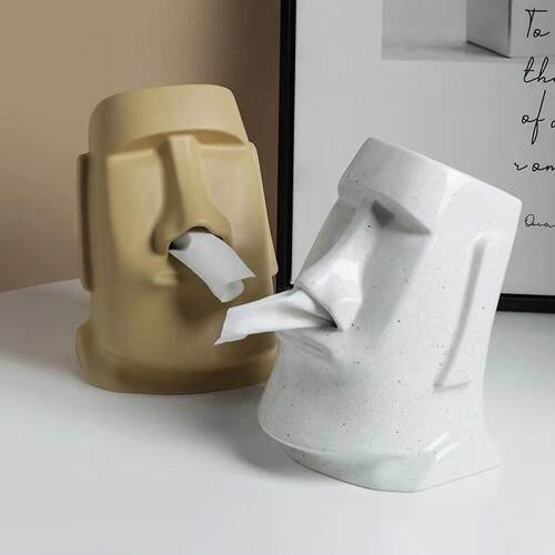 覆活岛创意石像纸巾盒抽纸盒客厅人像桌面轻奢茶几个性设计感摆件