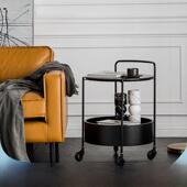 北欧圆形小茶几轻奢创意沙发边柜带轮户型客厅边几移动推车置物架