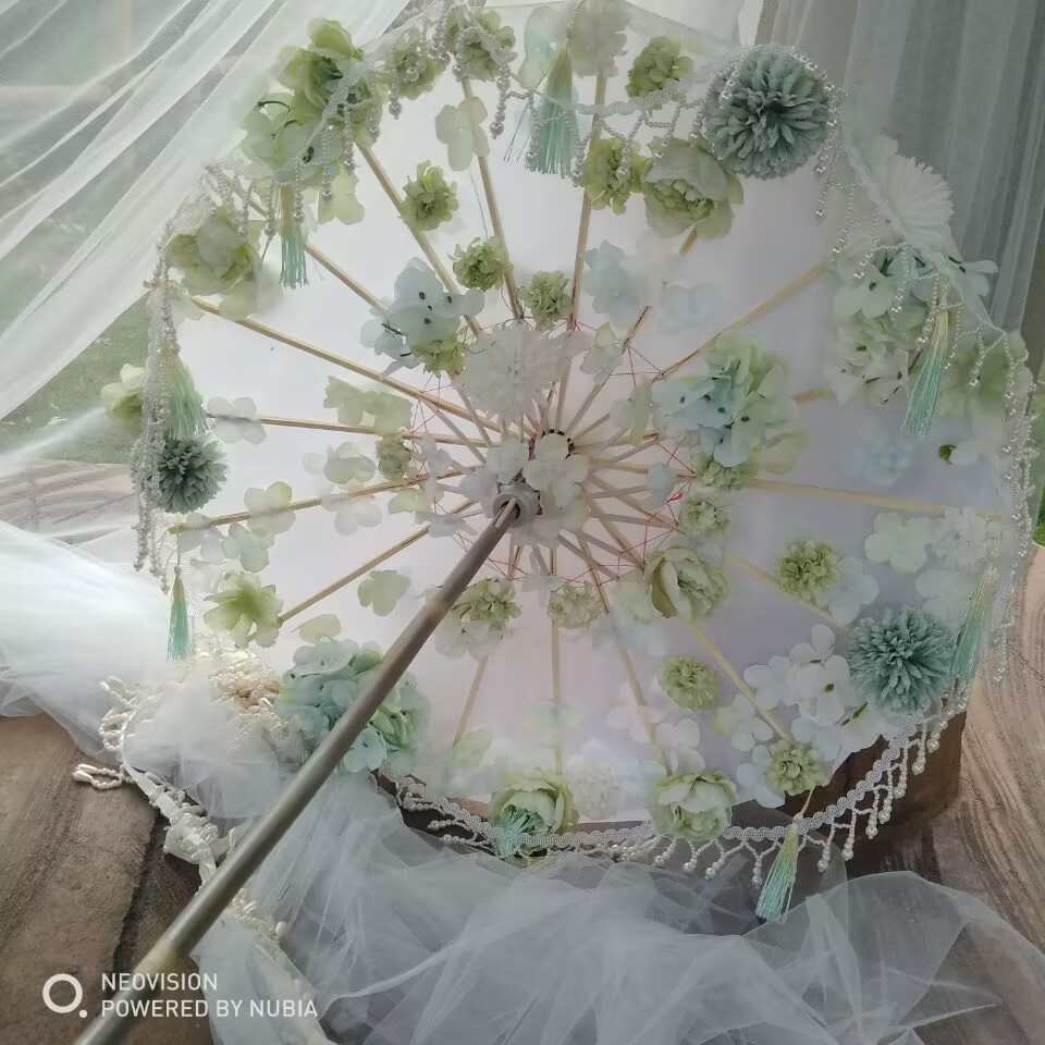 花朵婚礼长柄渐变汉服COS洛丽塔古装舞蹈走秀摄影道具油纸工艺伞