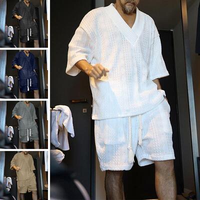 Sweater set men's summer short sleeved shorts men's woolen