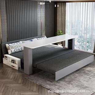 网红多功能实木沙发床双人客厅小户型可折叠两用坐卧推拉式沙发床