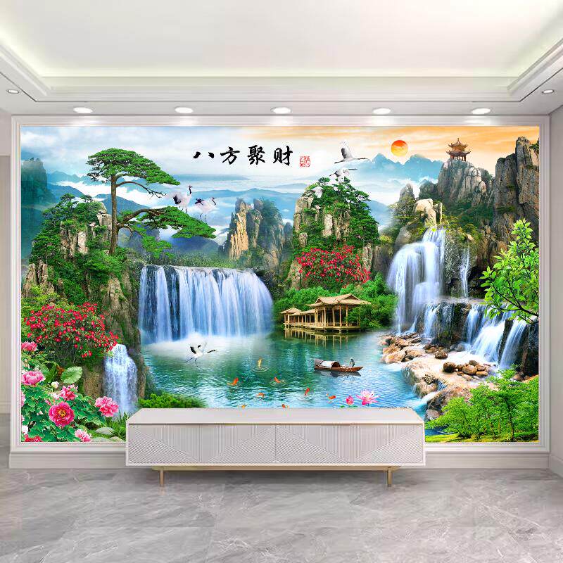 自粘装饰画风景山水画客厅沙发电视背景墙贴画壁画办公室墙画贴纸
