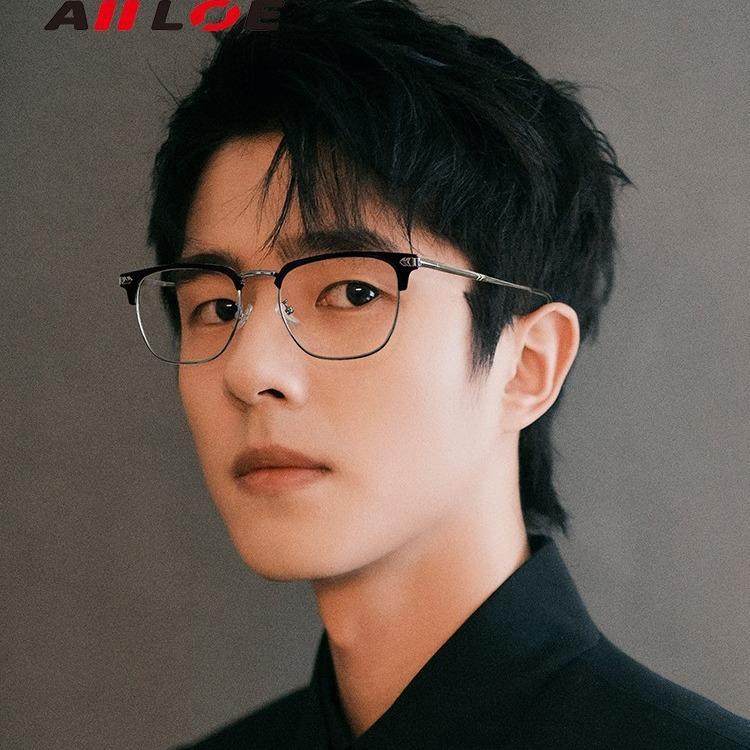 痞帅半框眼镜男款近视可配有度数镜片商务休闲复古眉线框架眼镜