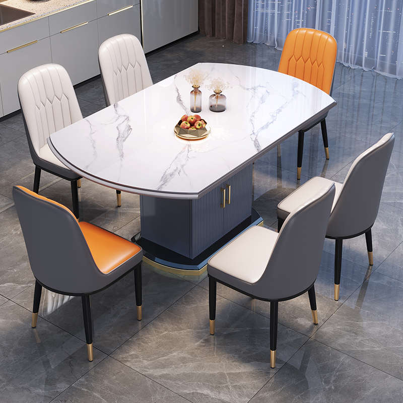 岩板餐桌椅组合家用小户型现代简约轻奢伸缩折叠实木方圆两用饭桌