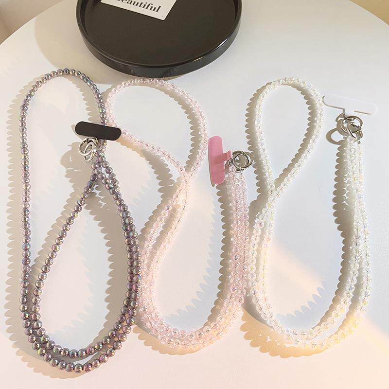 日韩ins透明珠珠斜跨长绳适用手机挂链斜跨背带挂脖挂肩手机链条