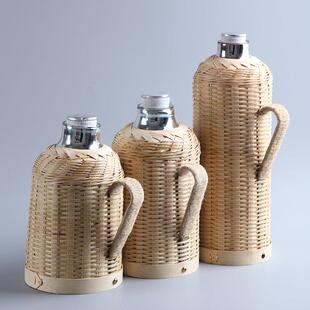 竹编覆古暖壶热水瓶玻璃内胆老式保温瓶家用热水壶茶室民宿开 水