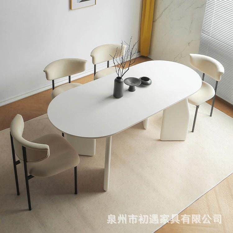 北欧全实木餐桌 奶油风家用客厅多人吃饭餐桌 法式白色椭圆形饭桌