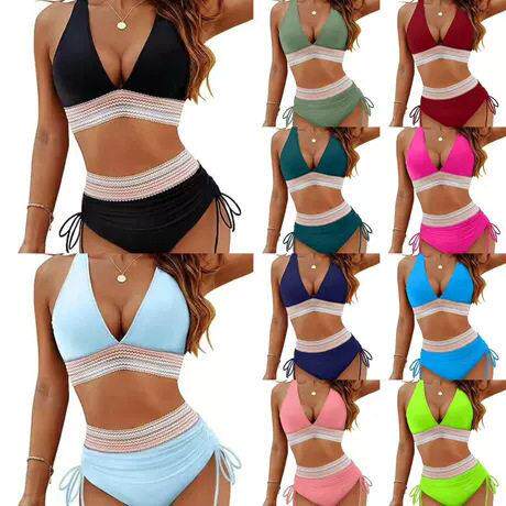Women's High Waisted Bikini Set Sexy V-Neck Backless Tummy