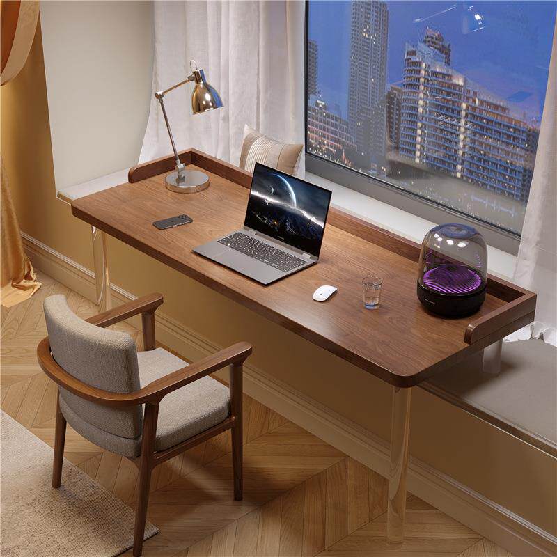 严选高低脚悬浮工作台書桌亚克力飘窗小桌子书桌实木电脑桌窗台桌