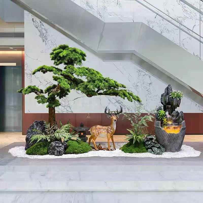 仿真迎客松罗造景型植汉美大人松树酒店绿楼梯下装饰摆件景观Rv9F