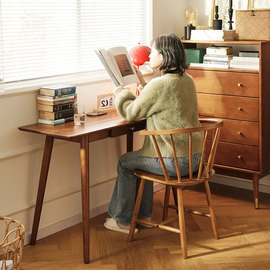 进口全实木书桌家用北欧小户型日式写字台卧室，学习窄桌简约电脑桌