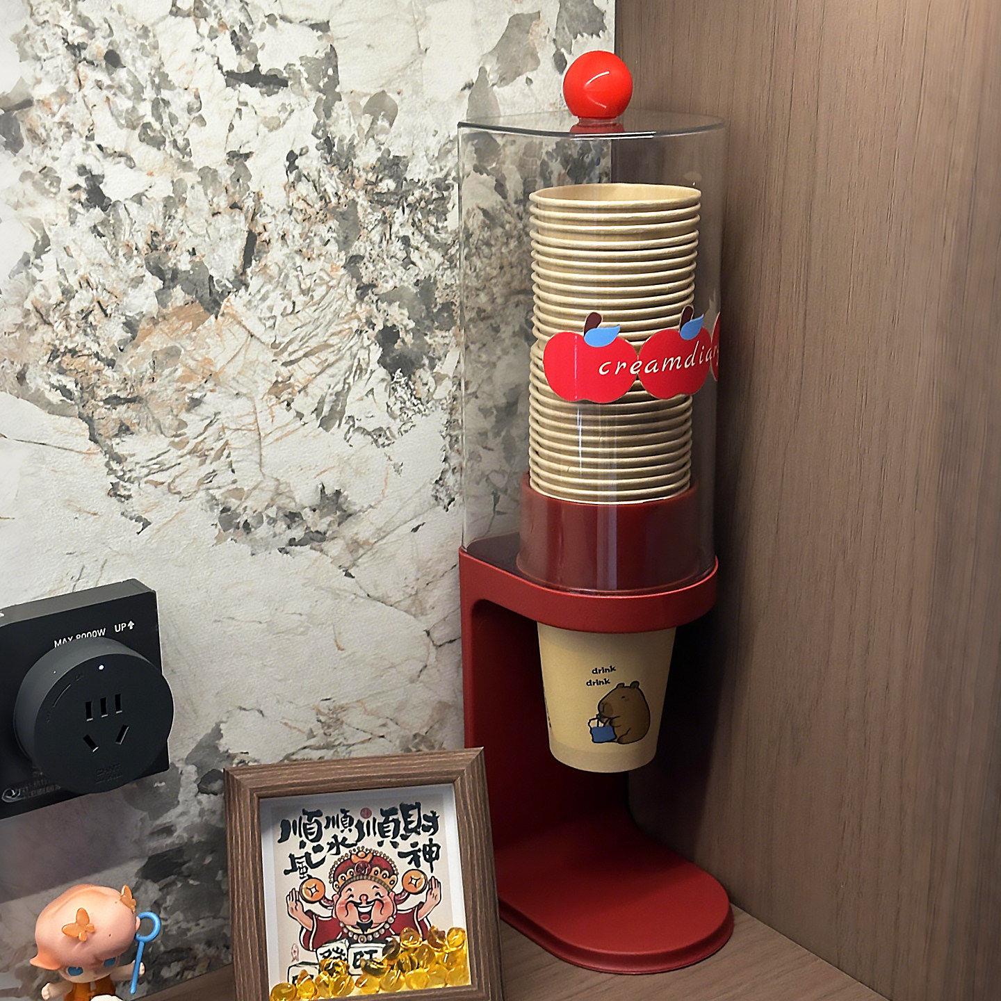 一次性杯子取杯器壁挂式置物架台面饮水机防尘水杯收纳盒纸杯架子