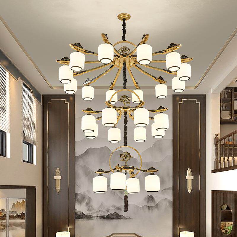 新款新中式吊灯客厅灯2021年别墅复式楼酒店工程楼梯朝下大吊灯具