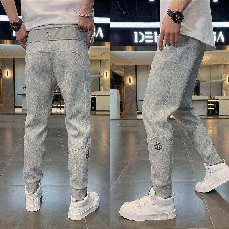 香港潮牌灰色卫裤男秋冬新款刺绣潮流百搭修身显瘦束脚运动休闲裤