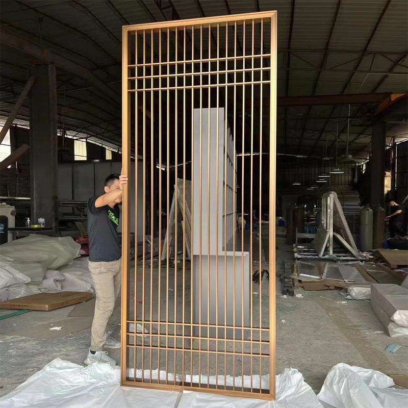 酒店隔断新中式格栅别墅玄关客厅入户装饰镂空不锈钢屏风花格