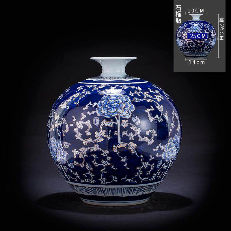 高档景德中镇手绘彩金陶瓷花瓶饰品式客石厅榴花办公工艺品酒瓶柜