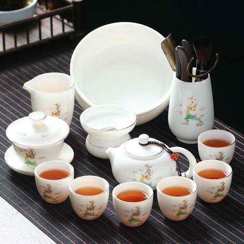 正品羊脂玉茶玻璃功夫红茶高档套装不烫手碗泡盖茶白瓷具用送家礼