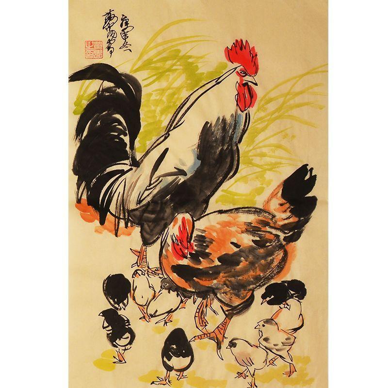 名家黄胄字画纯手绘大公鸡大吉大利字画国画餐厅客厅卧室收藏