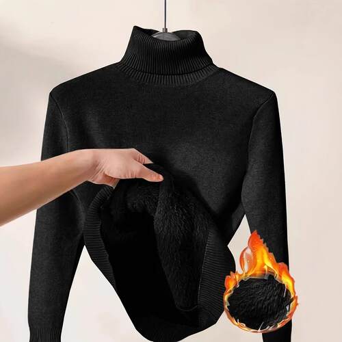 Women Plain Neck Turtleneck Sweater Casual Sleeve Jumper