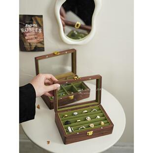 戒指盒耳饰收纳盒实木首饰盒展示饰品耳钉耳环专用收藏盒木质盒子