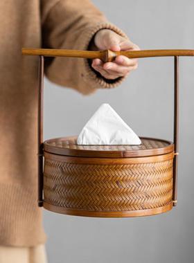 竹编新纸式巾盒客高档轻奢JJV中手厅提纸抽盒摆件餐厅车载古风抽