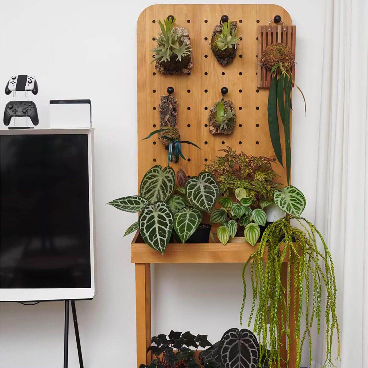 实木绿植花盆展示架靠墙落地置物架家用阳台种植洞洞板可移动推车