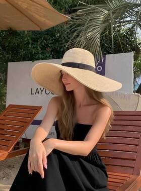Womens Sun Straw Hat Wide Brim Summer Hat Foldable Packable
