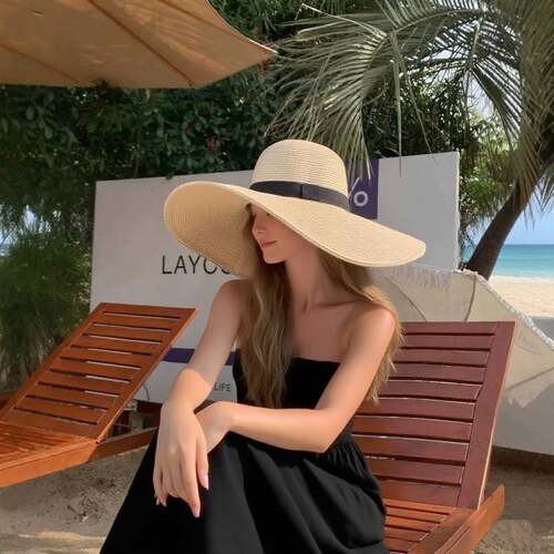 Womens Sun Straw Hat Wide Brim Summer Hat Foldable Packable