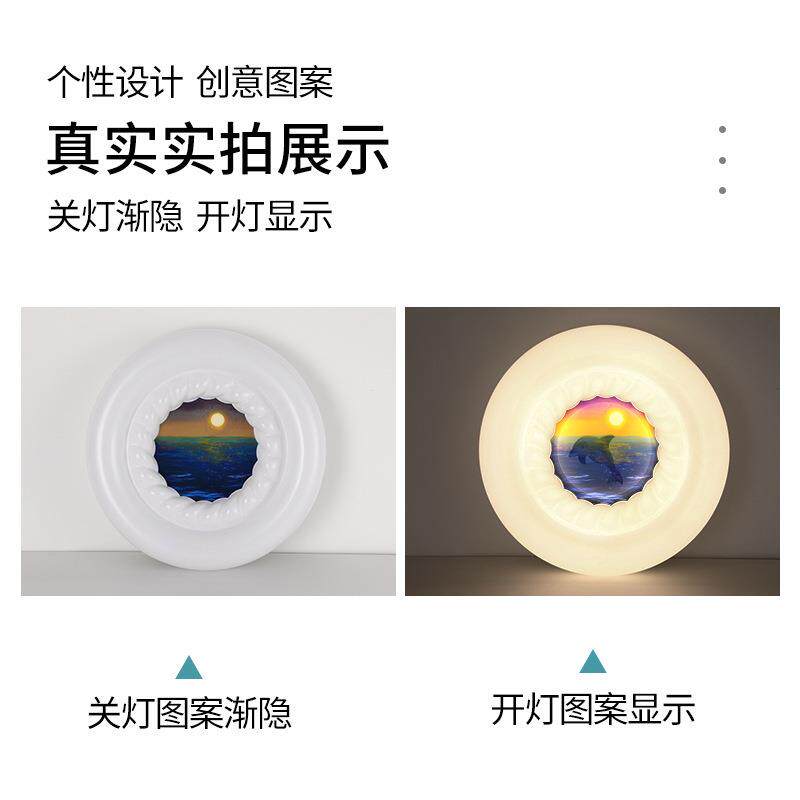 奶油风格吸顶灯 智能语音控制110V可调光调色圆形卧室灯具 木纹灯