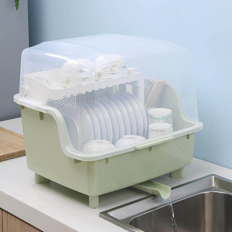 家用塑料沥水碗盘柜厨房分层特大号放碗箱晾放碗碟收纳盒带盖子置